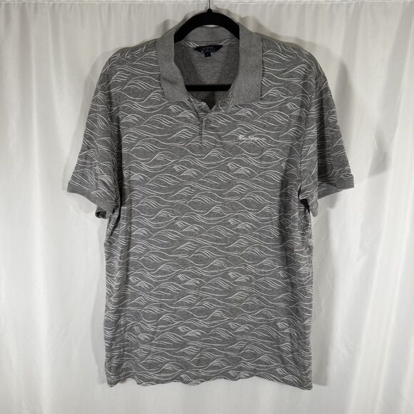 Ben Sherman Polo Shirt Men's Large Grey White Waves Short Sleeve Cotton Blend - Picture 1 of 11